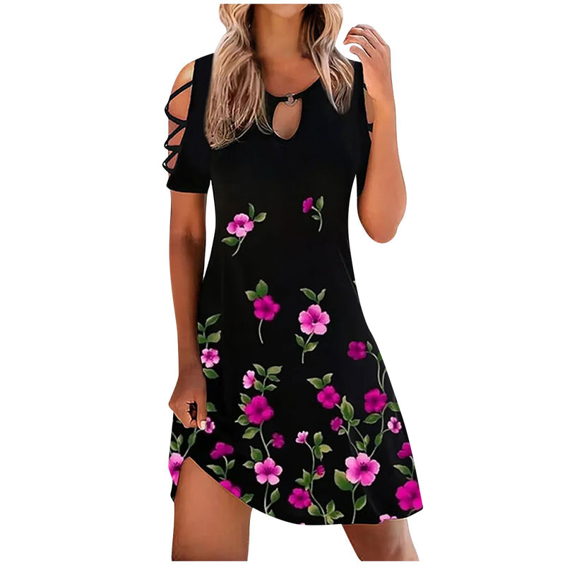 the BLOSSOM - Floral Print Mini Hollow-Out Sexy Dress