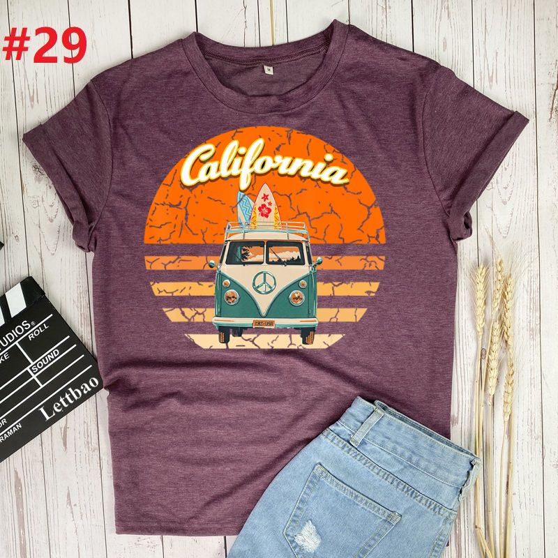 the CALIFORNIA SURF - Retro Wagon Hippie Short Sleeve Print Ladies T-Shirt