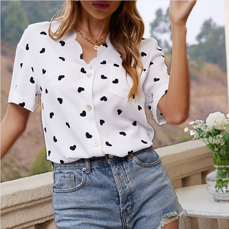 the BLACK HEART - Casual Short Sleeve Blouse