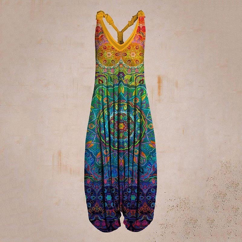 the BOHO ROMPER - Sleeveless Print Casual Bib Dress