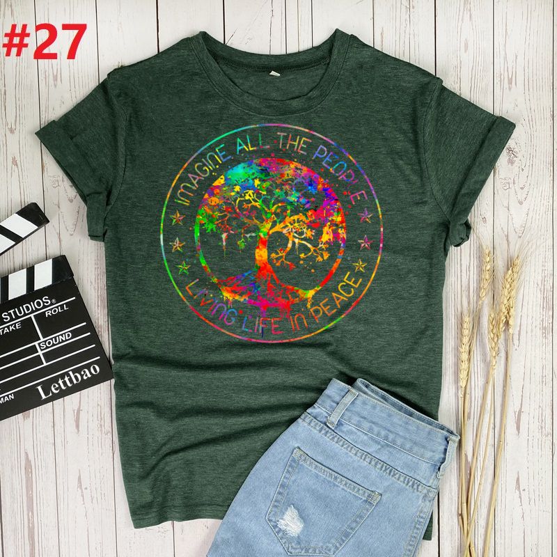 the WORLD PEACE - Imagine All the People Living Life in Peace Hippie T-Shirt