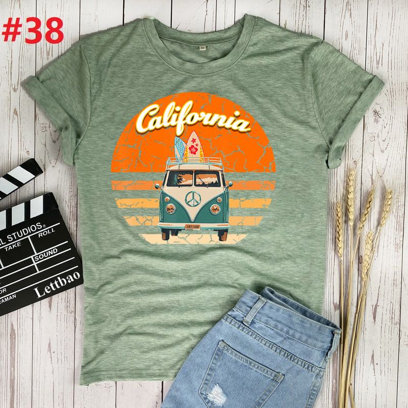 the CALIFORNIA SURF - Retro Wagon Hippie Short Sleeve Print Ladies T-Shirt