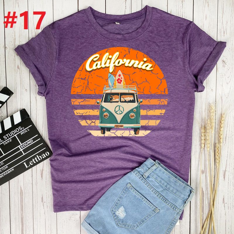 the CALIFORNIA SURF - Retro Wagon Hippie Short Sleeve Print Ladies T-Shirt