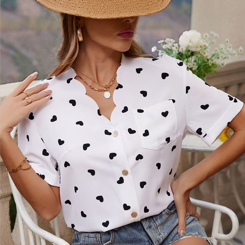 the BLACK HEART - Casual Short Sleeve Blouse