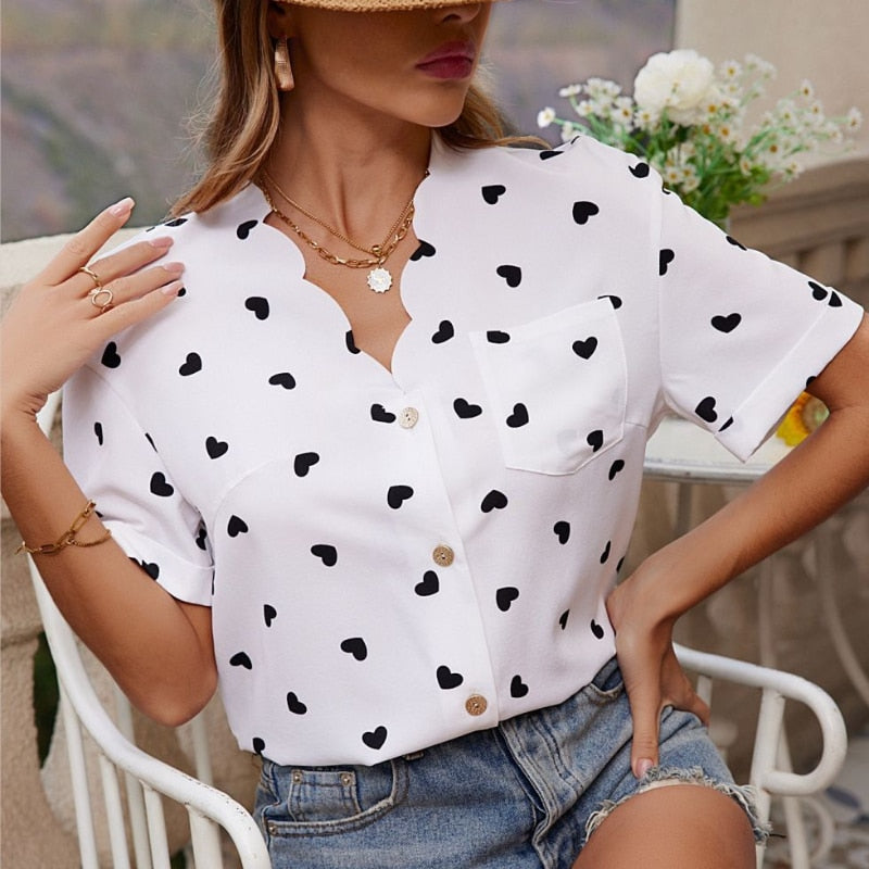 the BLACK HEART - Casual Short Sleeve Blouse