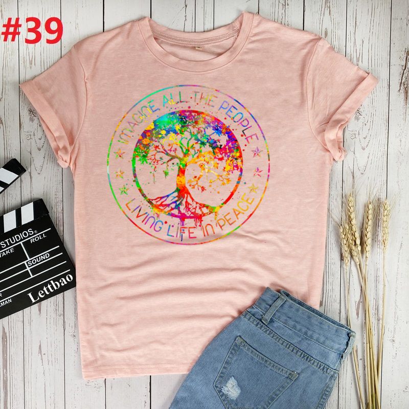 the WORLD PEACE - Imagine All the People Living Life in Peace Hippie T-Shirt