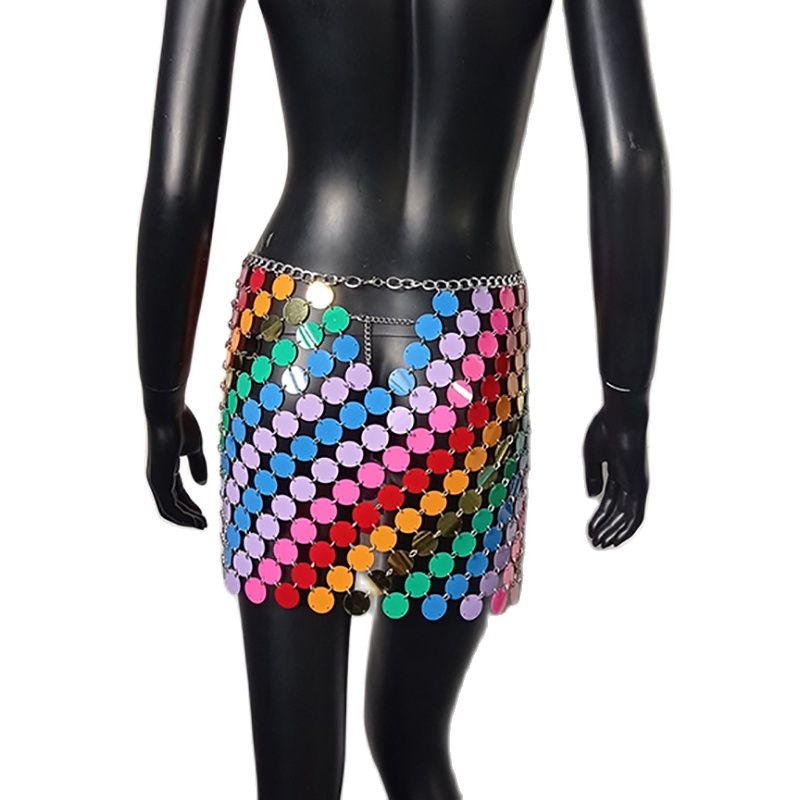 the DISCO - Color Block Disco Metal Chain Hollow Out Mini Skirts