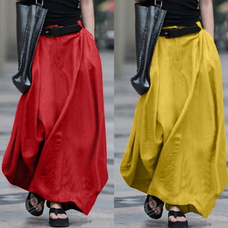 the SWAGGER - High Waist Solid Cotton Linen Large Hem Skirt