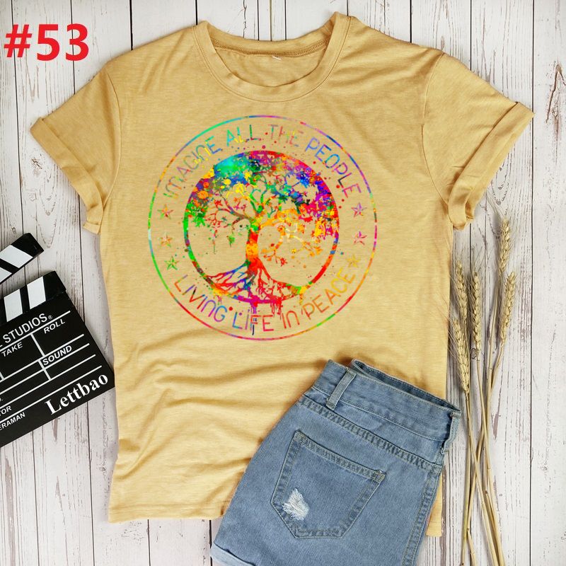 the WORLD PEACE - Imagine All the People Living Life in Peace Hippie T-Shirt