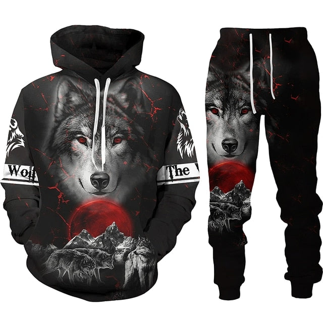 the WOLF PACK - Wolf 3D Printed Hoodie Pants Suits