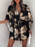 the ALOHA WRAP Dress - Print Lace Up Button Batwing Sleeve Dresses