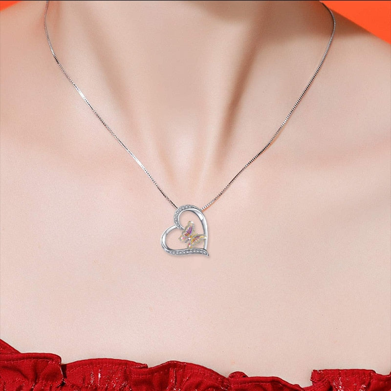 the LOVE BUTTERFLY - Butterfly I Love You Heart Luckly Butterfly Necklace