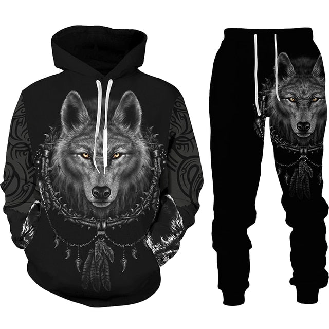 the WOLF PACK - Wolf 3D Printed Hoodie Pants Suits