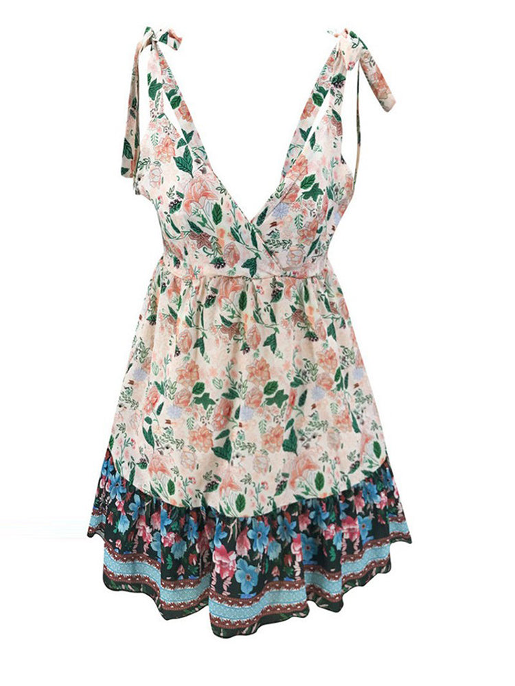 the DAINTY DOLL - Spaghetti Strap Floral Print Backless Dress