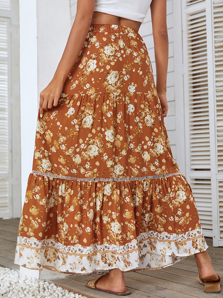 the SOUTHERN CHARM - Floral Print A-Line Maxi Skirt