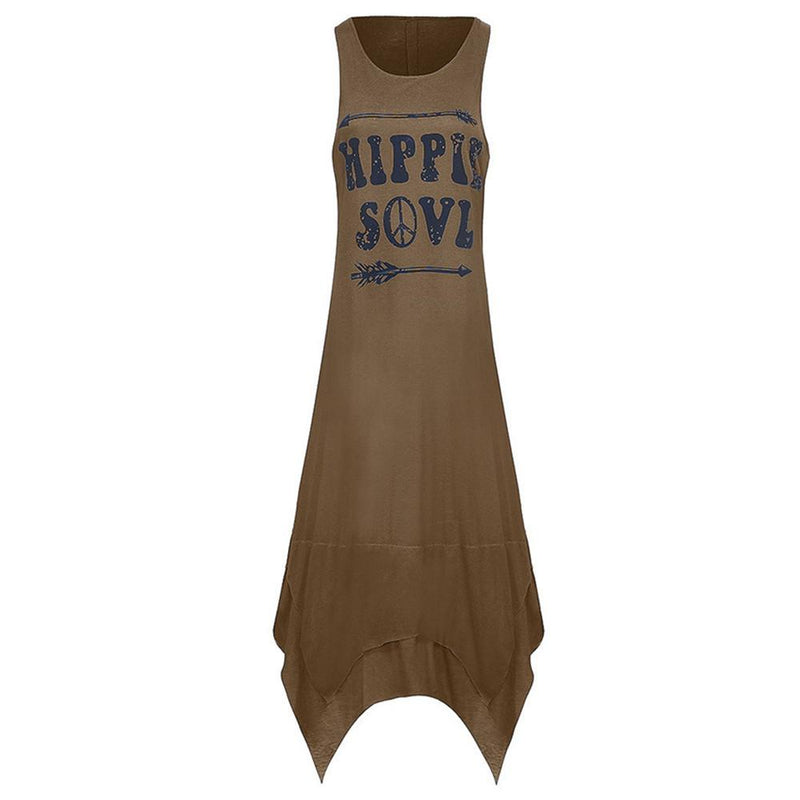 the HIPPIE SOUL - Loose Hippie Soul Letter Printed O-Neck Vest Dress