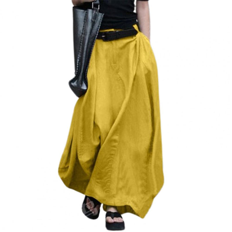 the SWAGGER - High Waist Solid Cotton Linen Large Hem Skirt