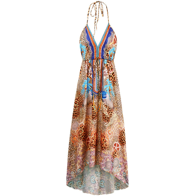 the BOHEMIA MAMA - Bohemian Spaghetti Strap Halter Hollow-Out V Neck Dress