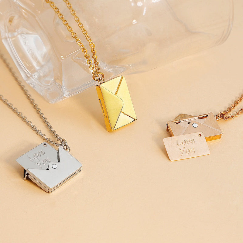 the LOVE LETTER - Envelope Locket Necklace with Gold Rose Gold Silver Color