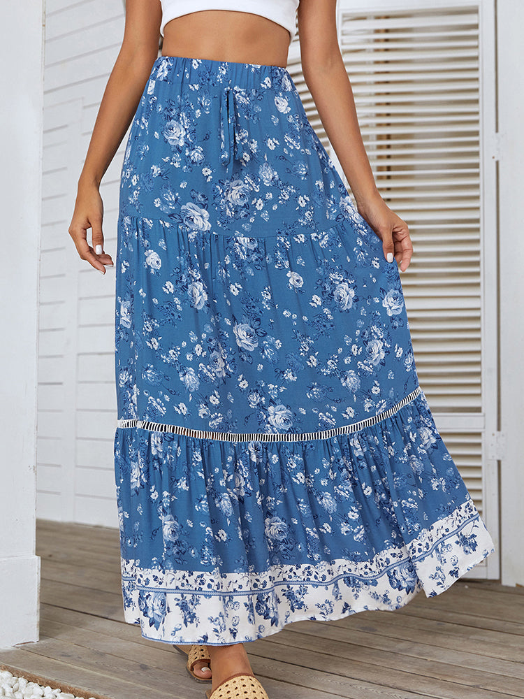 the SOUTHERN CHARM - Floral Print A-Line Maxi Skirt