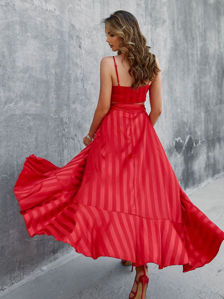 the SCARLET DIARY - Spaghetti Strap Beach Dress Crop Top Long Skirts