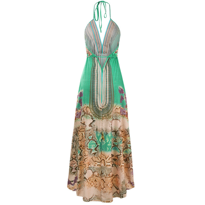 the BOHEMIA MAMA - Bohemian Spaghetti Strap Halter Hollow-Out V Neck Dress