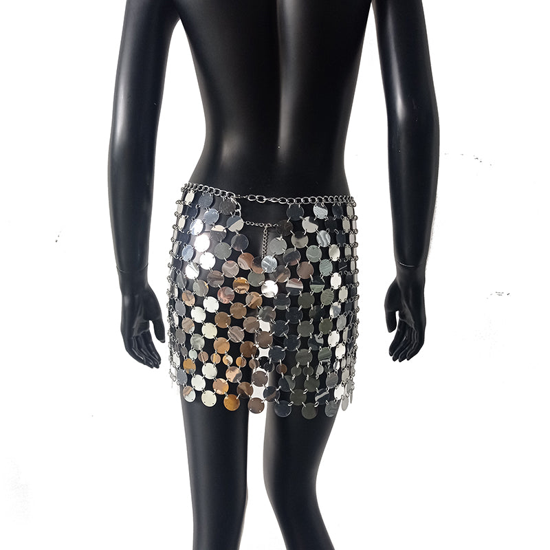 the DISCO - Color Block Disco Metal Chain Hollow Out Mini Skirts