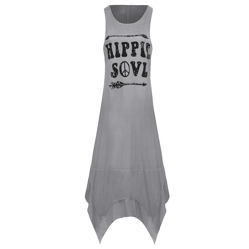 the HIPPIE SOUL - Loose Hippie Soul Letter Printed O-Neck Vest Dress