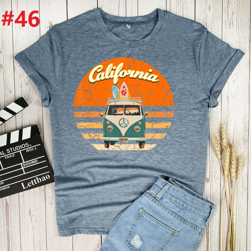 the CALIFORNIA SURF - Retro Wagon Hippie Short Sleeve Print Ladies T-Shirt