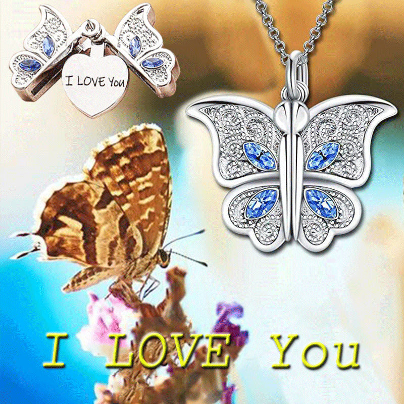 the LOVE BUTTERFLY - Butterfly I Love You Heart Luckly Butterfly Necklace