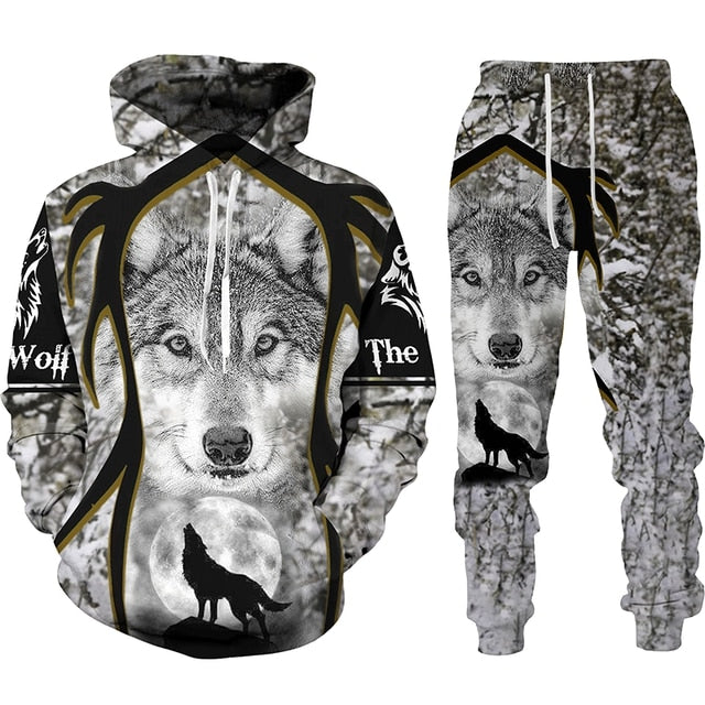 the WOLF PACK - Wolf 3D Printed Hoodie Pants Suits