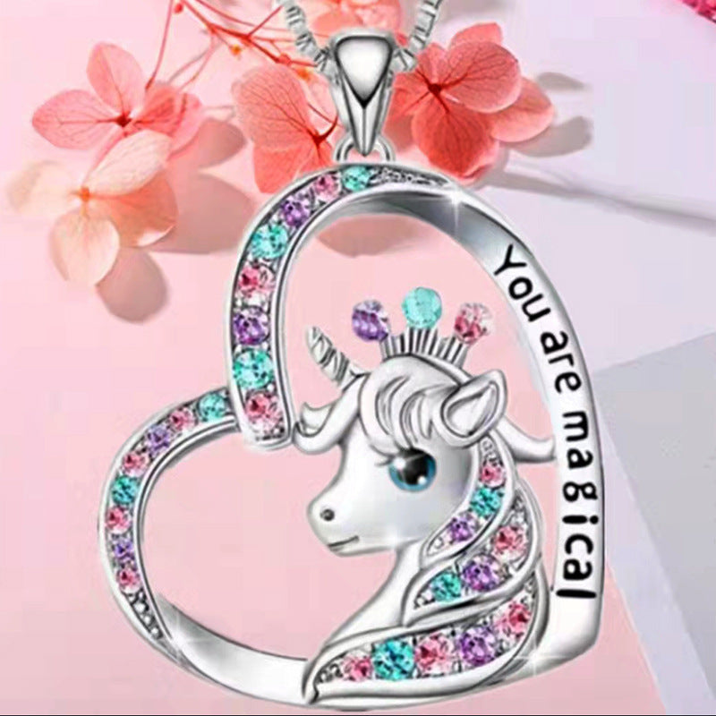 the CHARM - Love Children Unicorn Cartoon Clavicle Chain Necklace