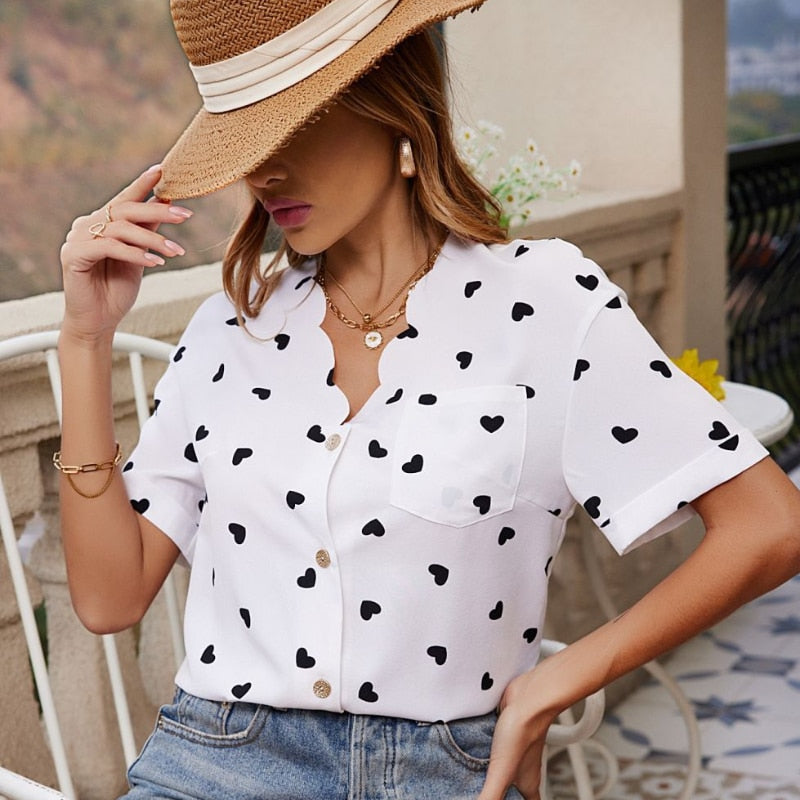 the BLACK HEART - Casual Short Sleeve Blouse