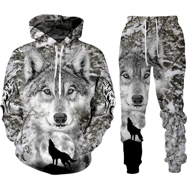 the WOLF PACK - Wolf 3D Printed Hoodie Pants Suits