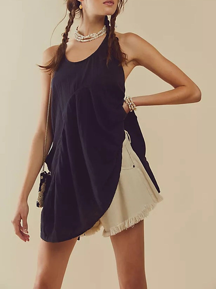 the BAGGY BOHO - Casual Cotton O-Neck Loose Mini Dress