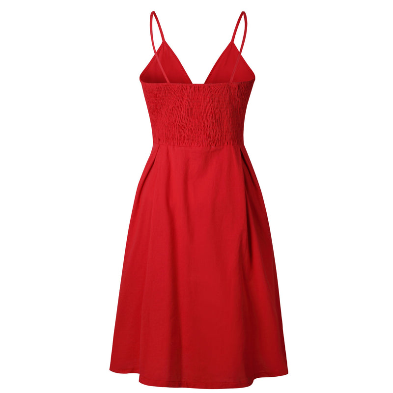 the UNBUTTON ME - Red Spaghetti Strap Buttons Casual Dress