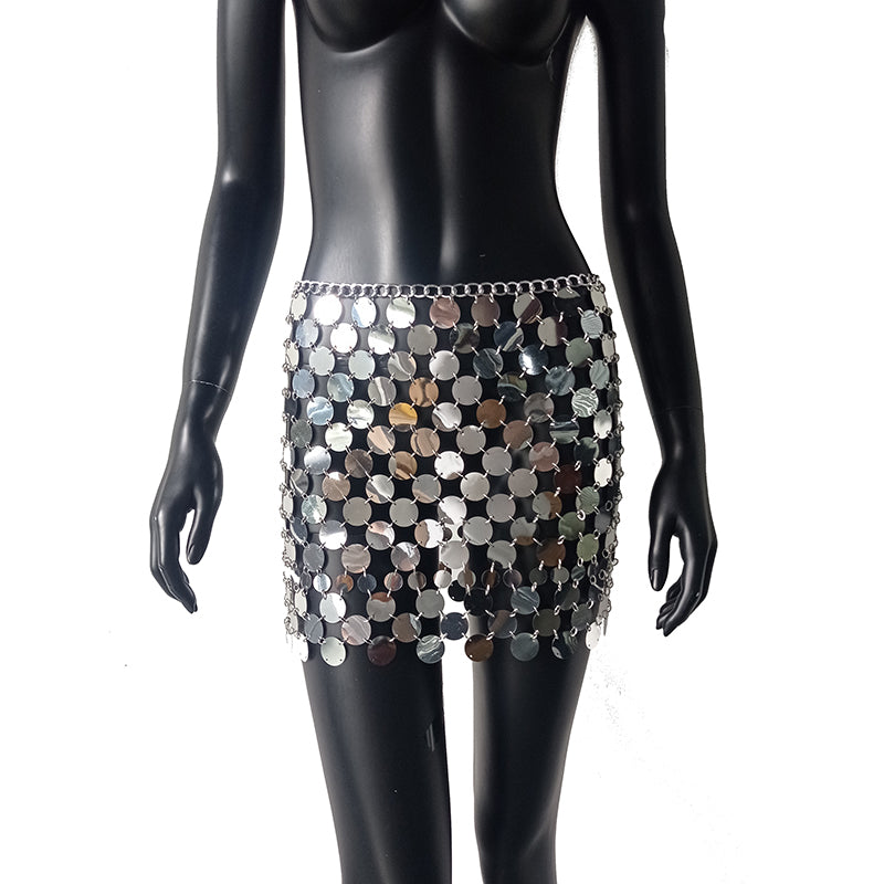 the DISCO - Color Block Disco Metal Chain Hollow Out Mini Skirts