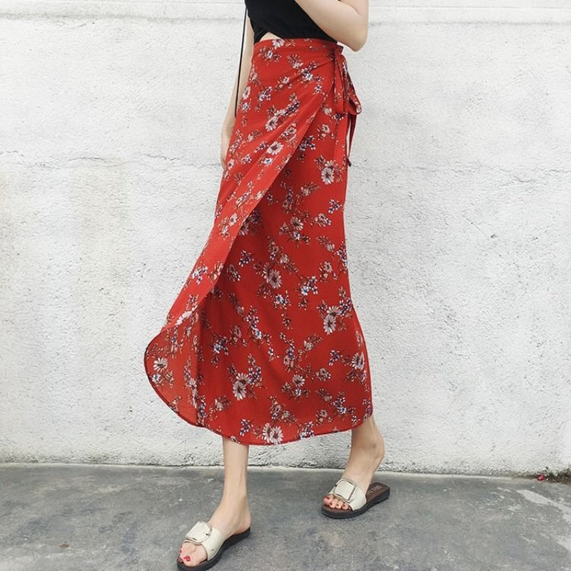 the BLOSSOM BOHO - Floral Skirts Chiffon One-Piece Belt Wrap Skirts