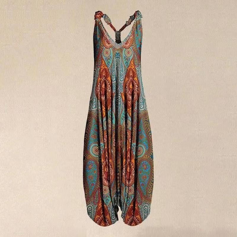 the BOHO ROMPER - Sleeveless Print Casual Bib Dress