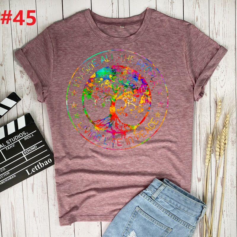 the WORLD PEACE - Imagine All the People Living Life in Peace Hippie T-Shirt