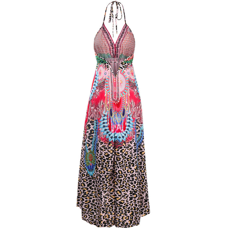 the BOHEMIA MAMA - Bohemian Spaghetti Strap Halter Hollow-Out V Neck Dress