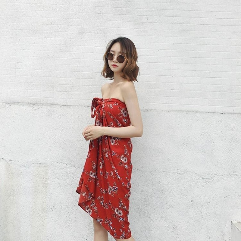 the BLOSSOM BOHO - Floral Skirts Chiffon One-Piece Belt Wrap Skirts