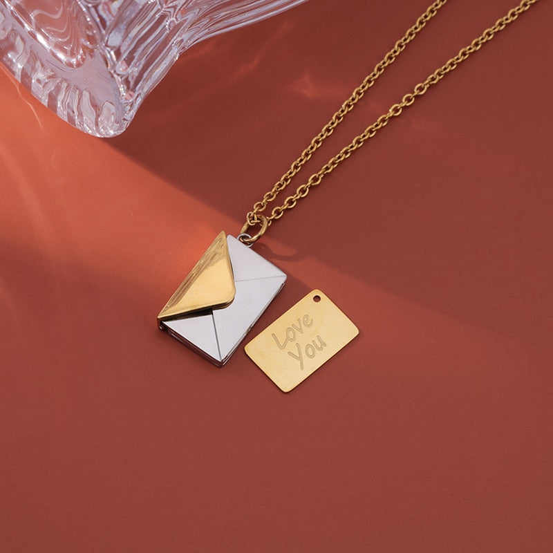 the LOVE LETTER - Envelope Locket Necklace with Gold Rose Gold Silver Color