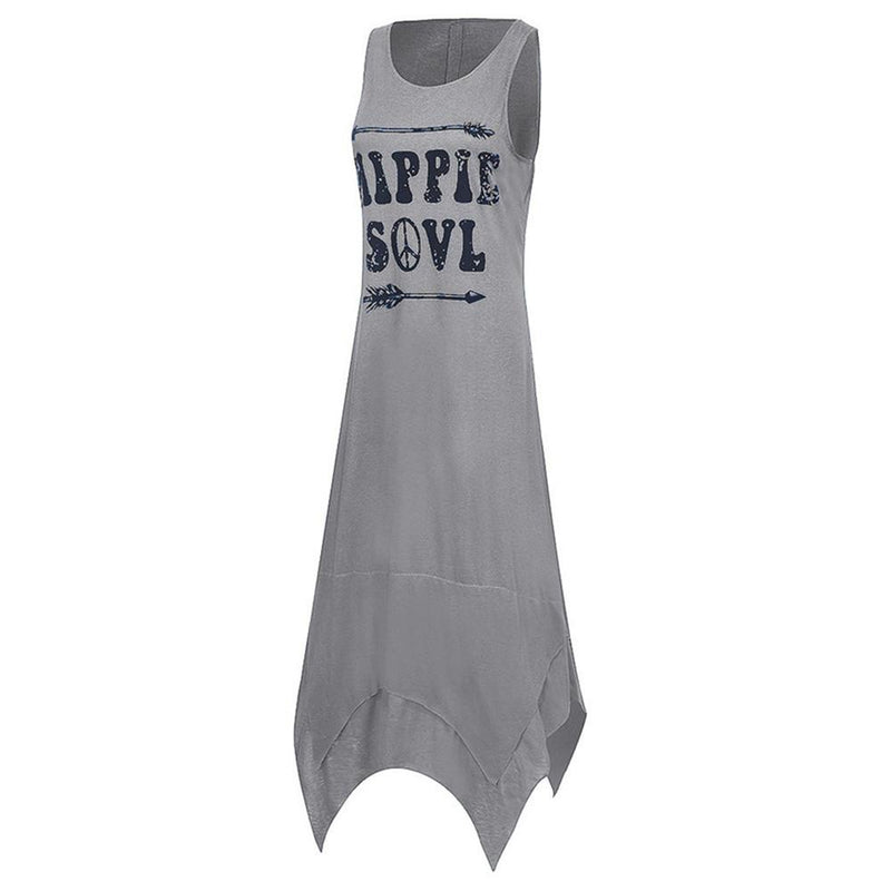 the HIPPIE SOUL - Loose Hippie Soul Letter Printed O-Neck Vest Dress