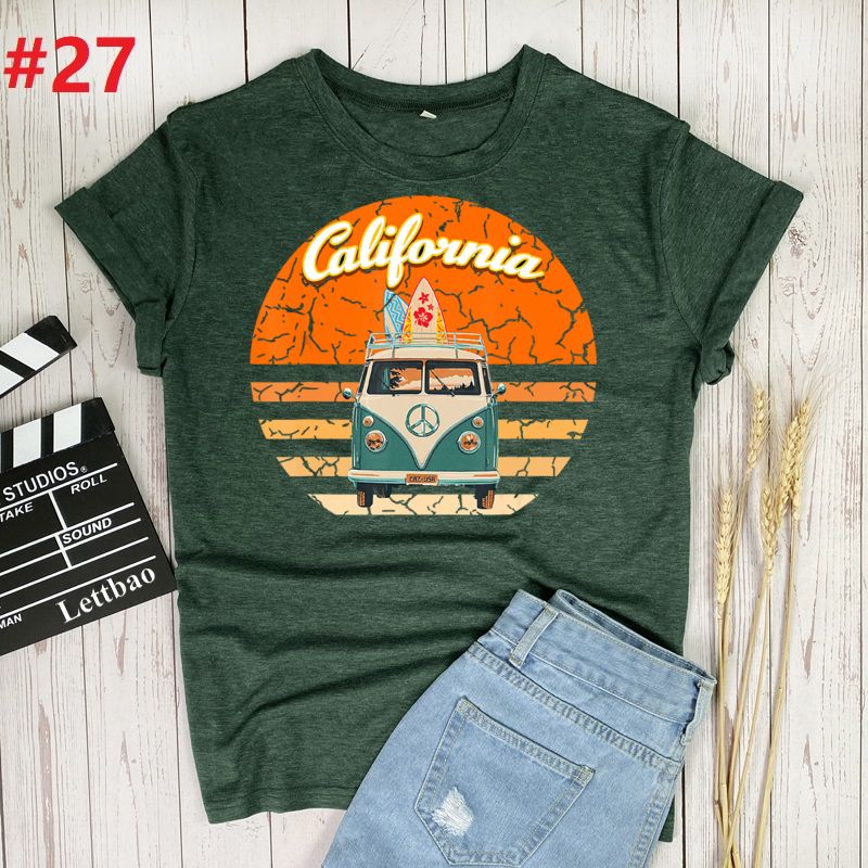 the CALIFORNIA SURF - Retro Wagon Hippie Short Sleeve Print Ladies T-Shirt