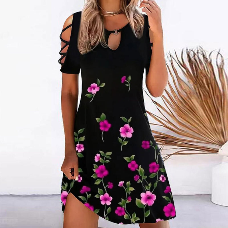 the BLOSSOM - Floral Print Mini Hollow-Out Sexy Dress