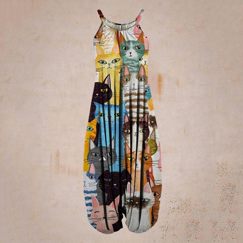 the BOHO ROMPER - Sleeveless Print Casual Bib Dress