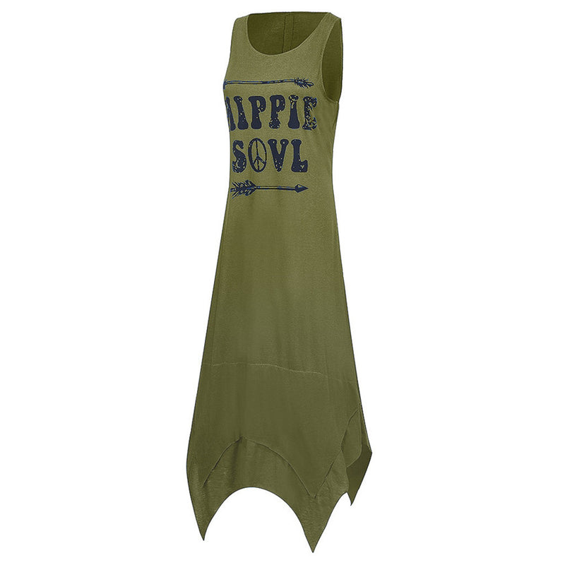 the HIPPIE SOUL - Loose Hippie Soul Letter Printed O-Neck Vest Dress