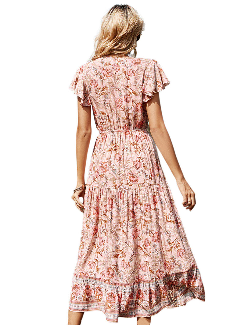 the COUNTY FAIR - Floral Short-Sleeved V Neck Dress