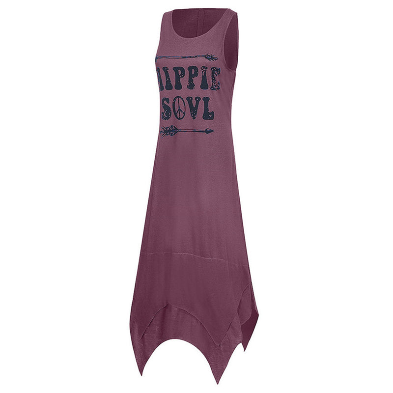 the HIPPIE SOUL - Loose Hippie Soul Letter Printed O-Neck Vest Dress